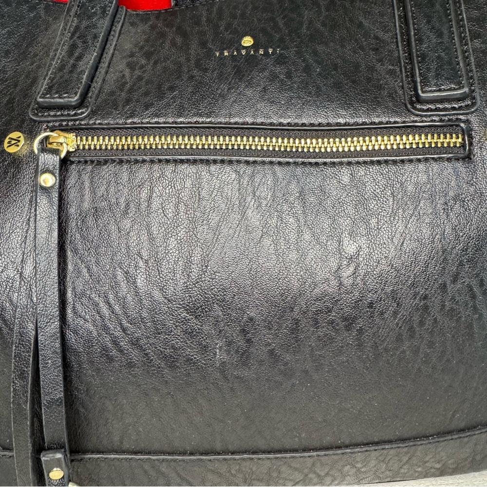 Black Vegan Leather Tote Bag with Red Interior - Picture 7 of 8
